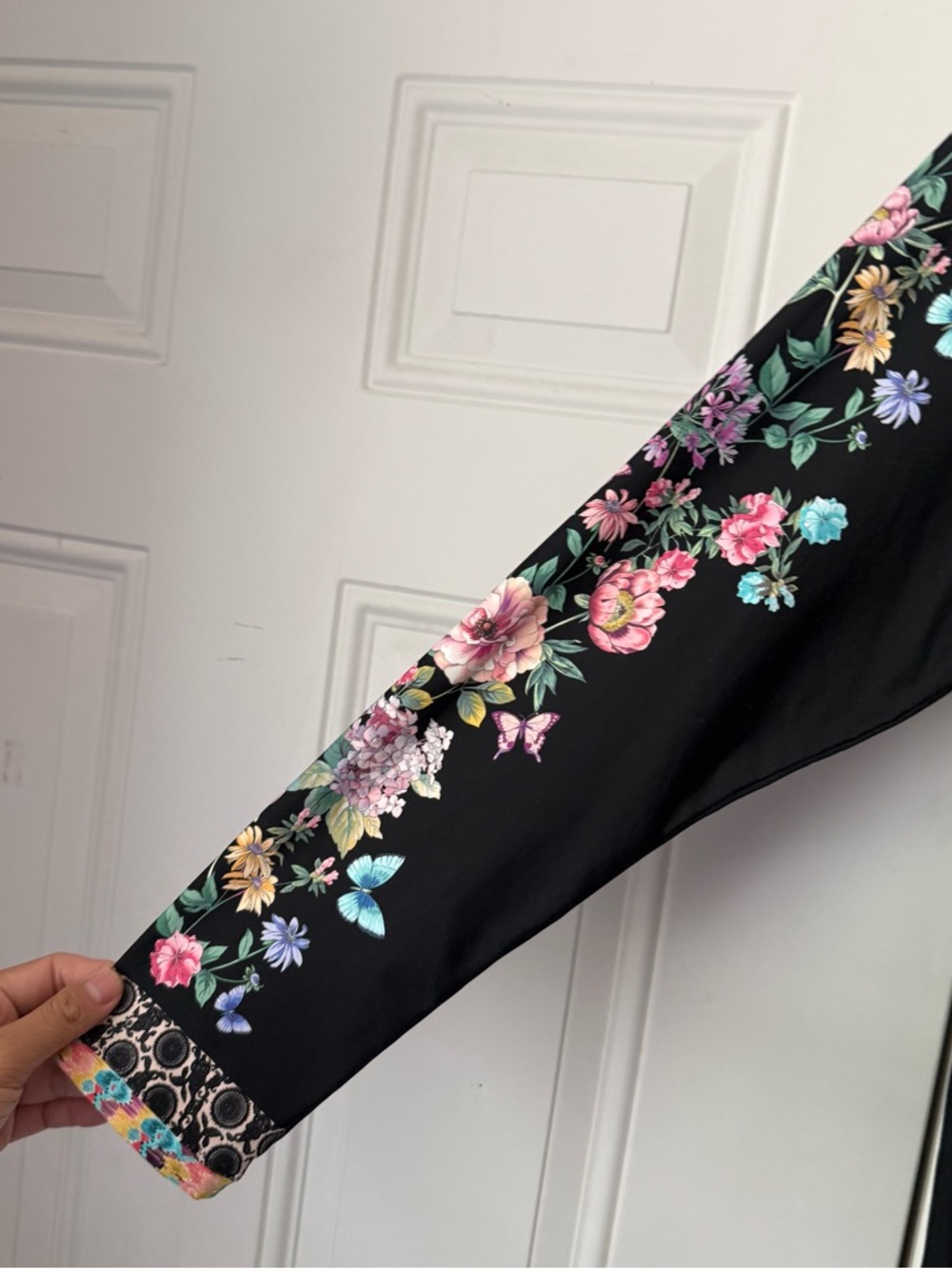 JOHNNY WAS black‎ floral butterfly nylon half zip swim athletic jacket shirt - Picture 2 of 8